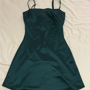 Forest Green Silk Square Neck Dress
